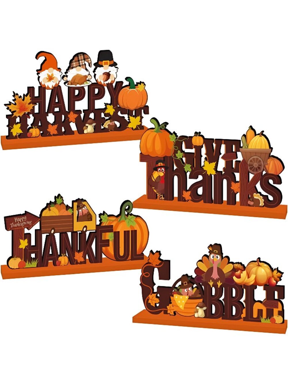 4Pcs Thanksgiving Table Decorations Wooden Centerpiece Happy Thanksgiving Party